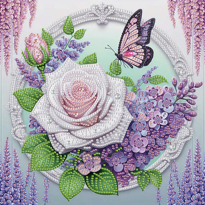 Rose Butterfly - Partial Special-Shaped Drill Diamond Painting 30*30CM