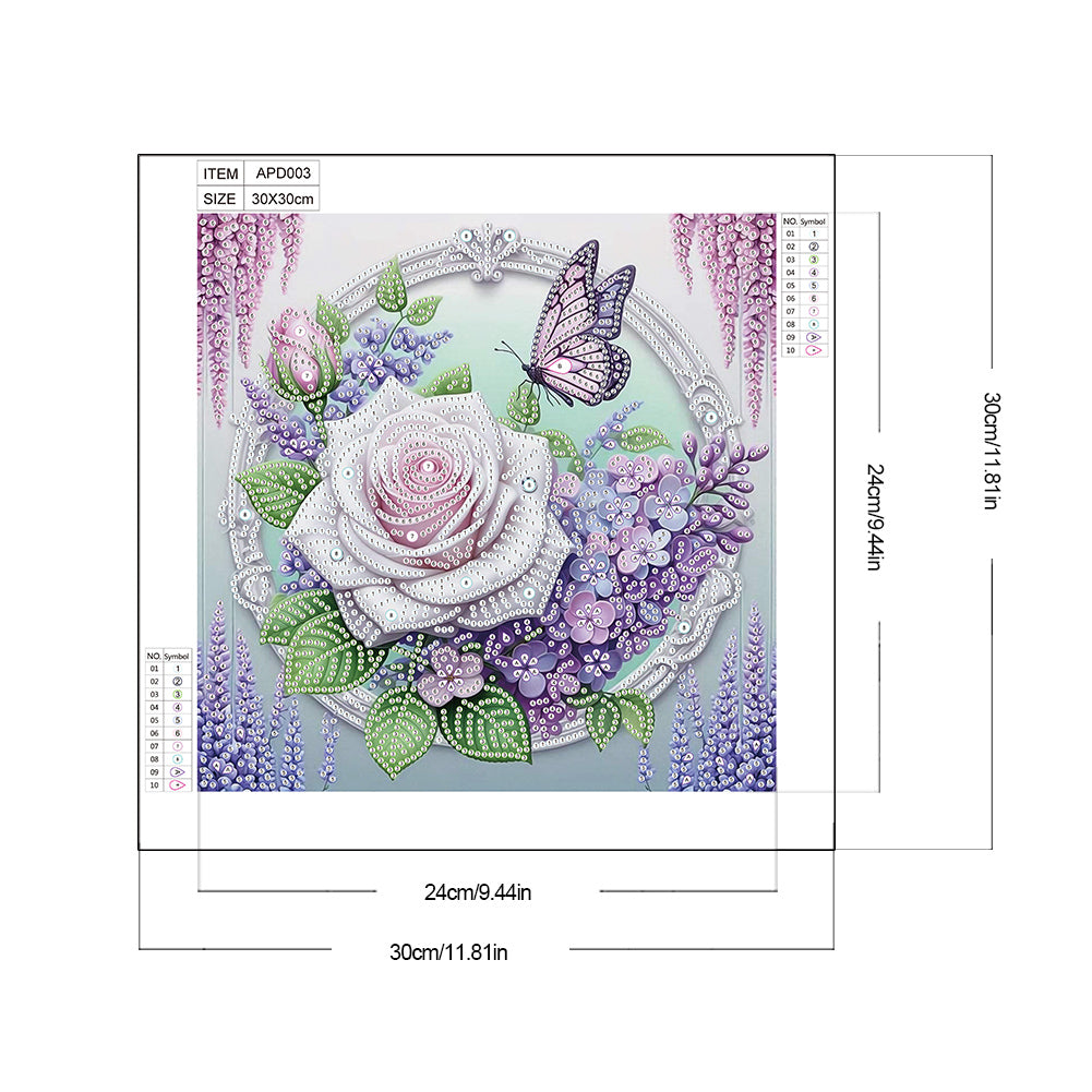 Rose Butterfly - Partial Special-Shaped Drill Diamond Painting 30*30CM