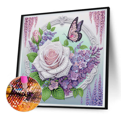 Rose Butterfly - Partial Special-Shaped Drill Diamond Painting 30*30CM