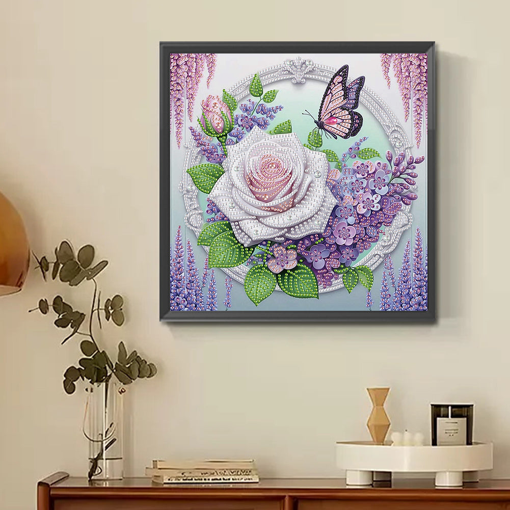 Rose Butterfly - Partial Special-Shaped Drill Diamond Painting 30*30CM