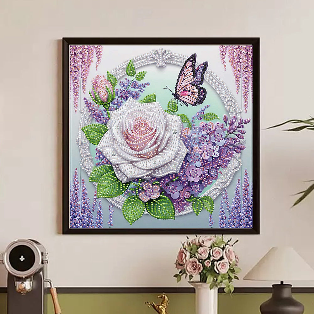 Rose Butterfly - Partial Special-Shaped Drill Diamond Painting 30*30CM