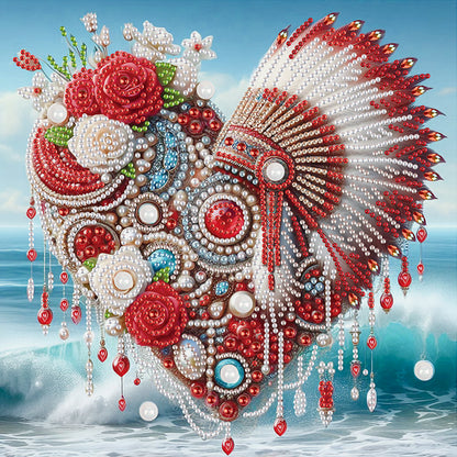 Rose Indian Heart Headdress - Partial Special-Shaped Drill Diamond Painting 30*30CM