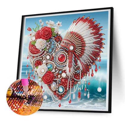 Rose Indian Heart Headdress - Partial Special-Shaped Drill Diamond Painting 30*30CM