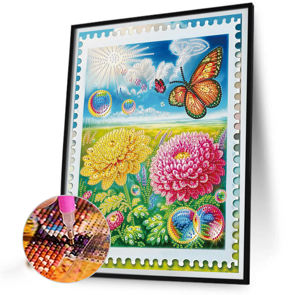 Chrysanthemum Lawn Butterfly - Partial Special-Shaped Drill Diamond Painting 30*40CM