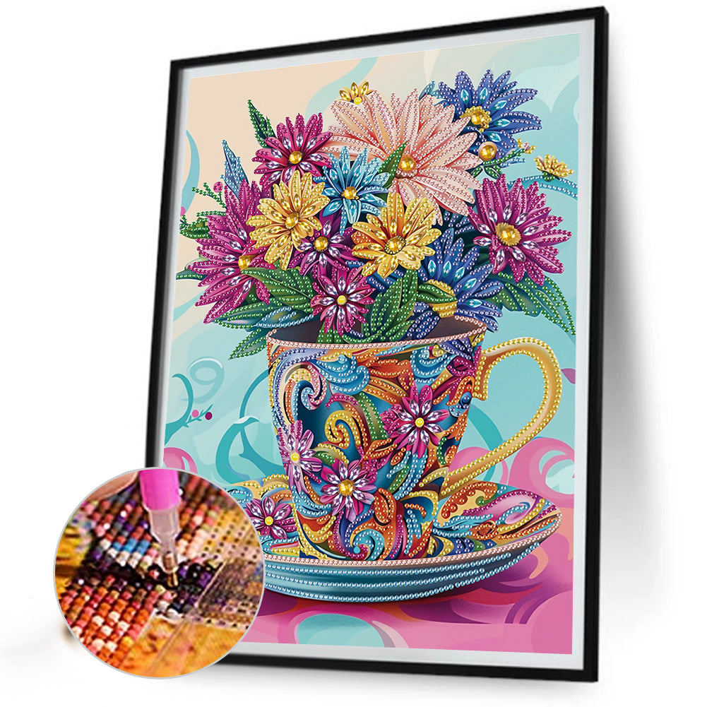 Colorful Bouquet In Water Cup - Partial Special-Shaped Drill Diamond Painting 30*40CM