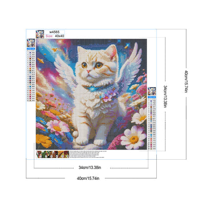 Aurora Flower Angel White Cat - Full Round Drill Diamond Painting 40*40CM