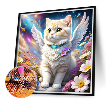 Aurora Flower Angel White Cat - Full Round Drill Diamond Painting 40*40CM