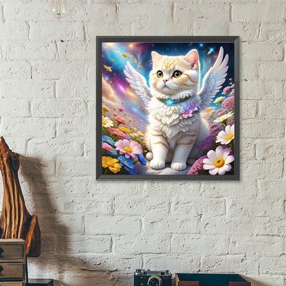 Aurora Flower Angel White Cat - Full Round Drill Diamond Painting 40*40CM