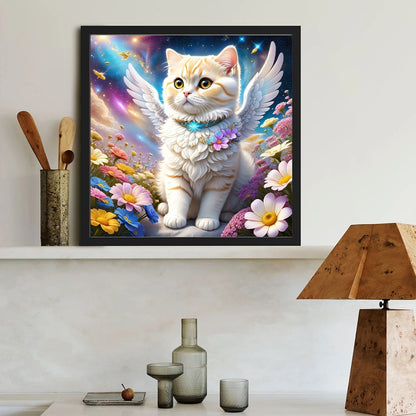 Aurora Flower Angel White Cat - Full Round Drill Diamond Painting 40*40CM