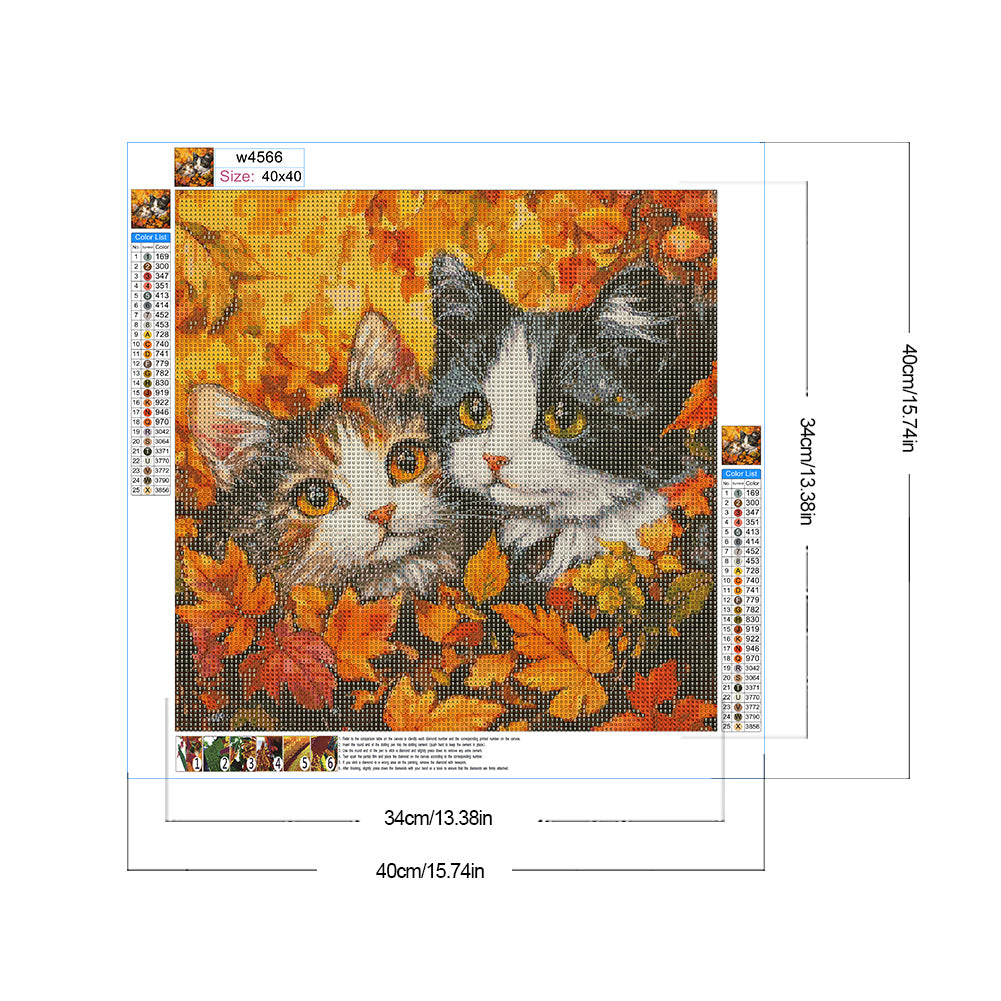 Maple Leaf Pile Of Cats - Full Round Drill Diamond Painting 40*40CM