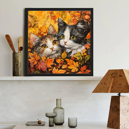 Maple Leaf Pile Of Cats - Full Round Drill Diamond Painting 40*40CM