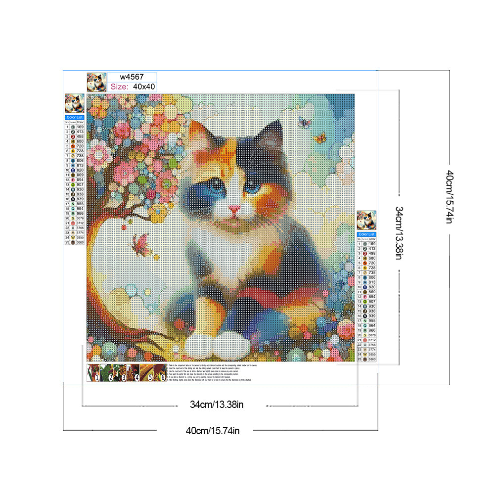 Geometric Tree Liquid Cat - Full Round Drill Diamond Painting 40*40CM