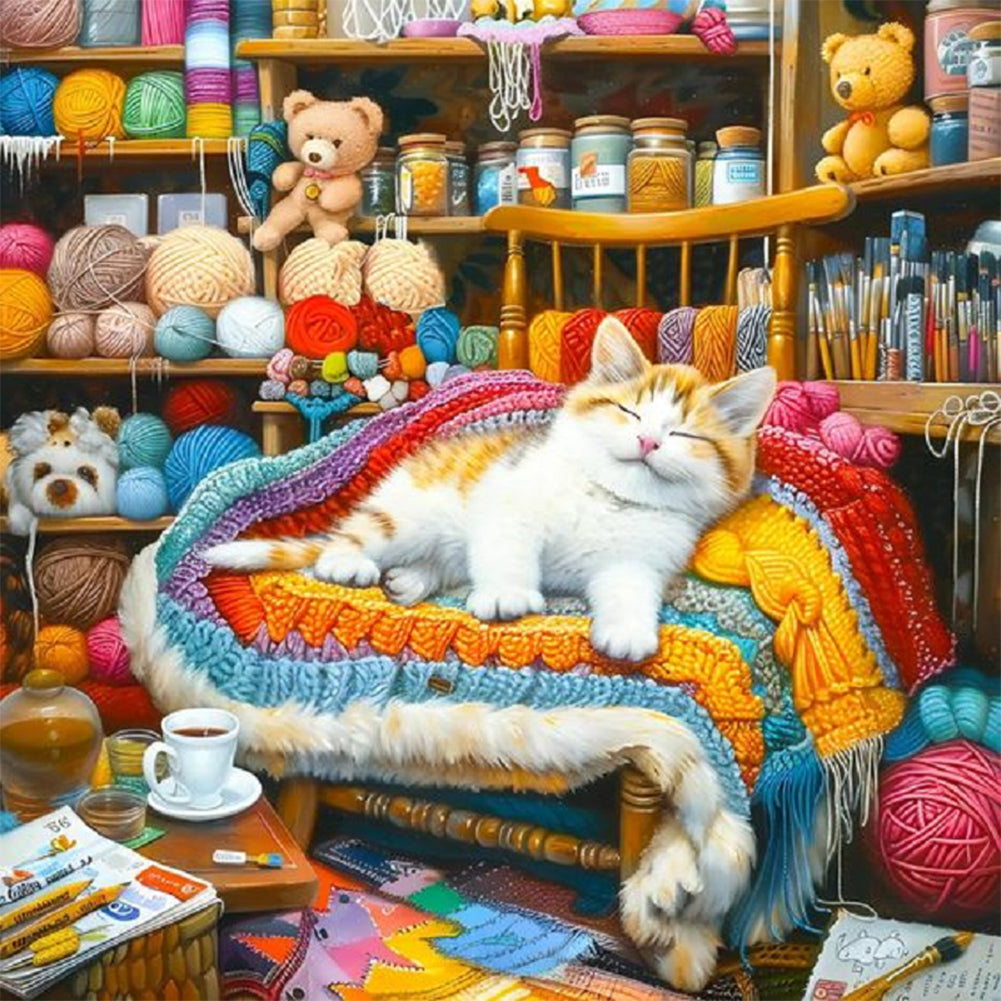 Lazy Cat - Full Round Drill Diamond Painting 30*30CM