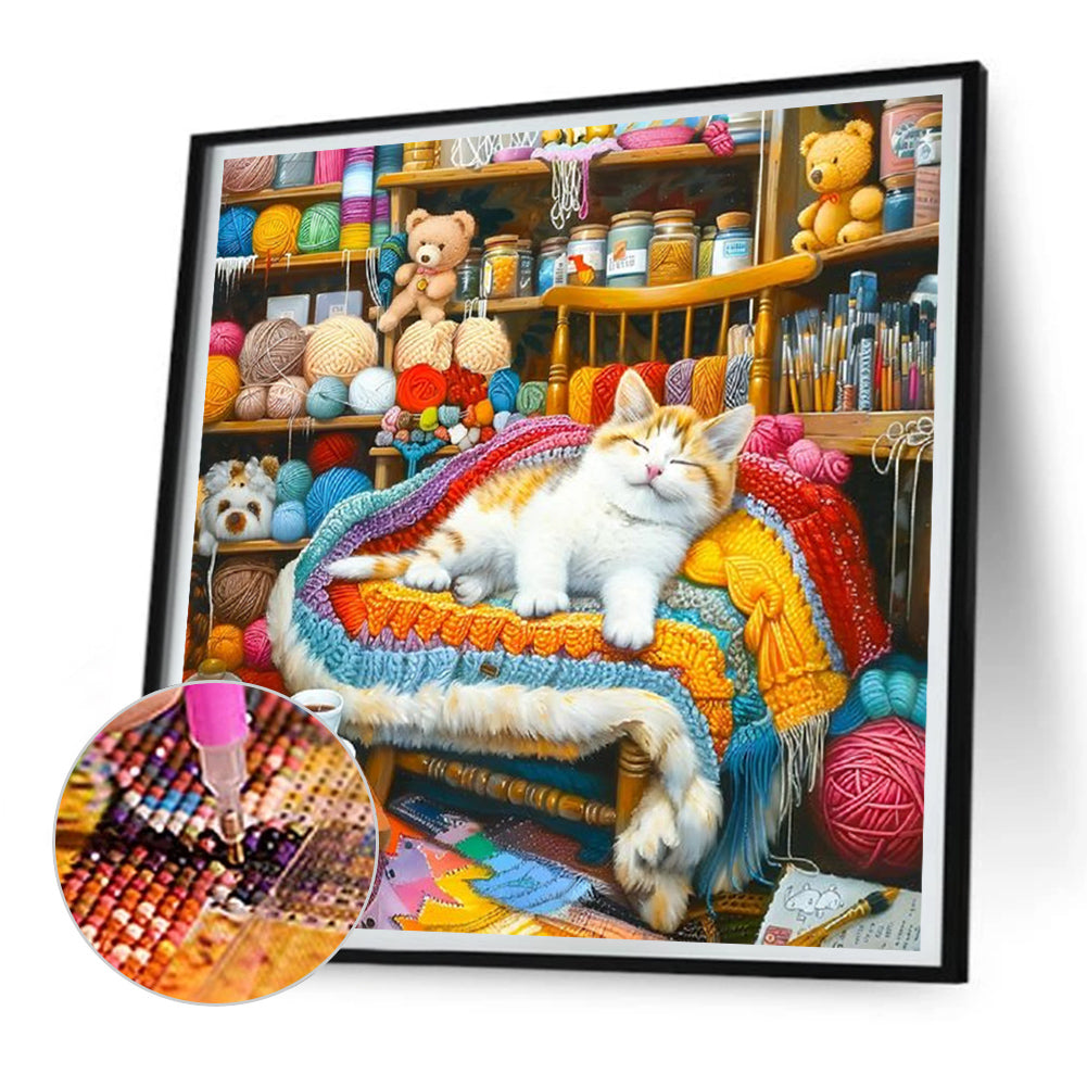 Lazy Cat - Full Round Drill Diamond Painting 30*30CM