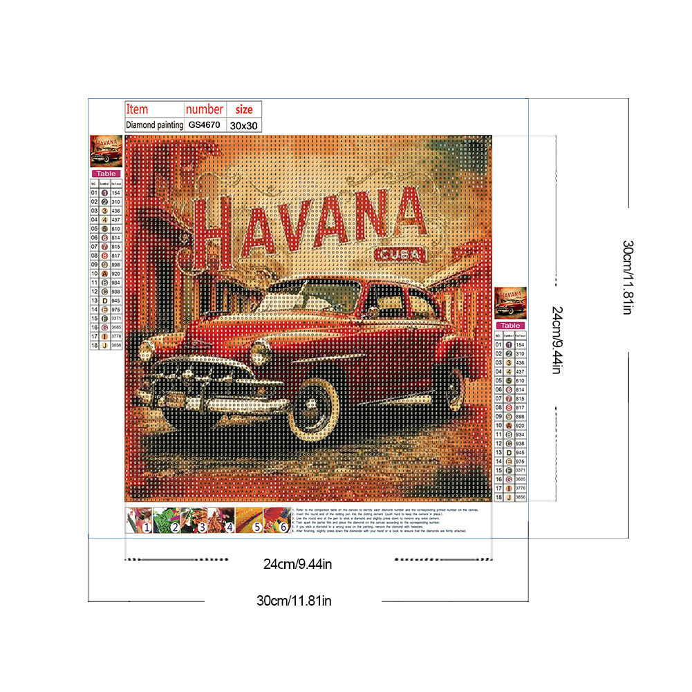 Red Classic Car - Full Round Drill Diamond Painting 30*30CM