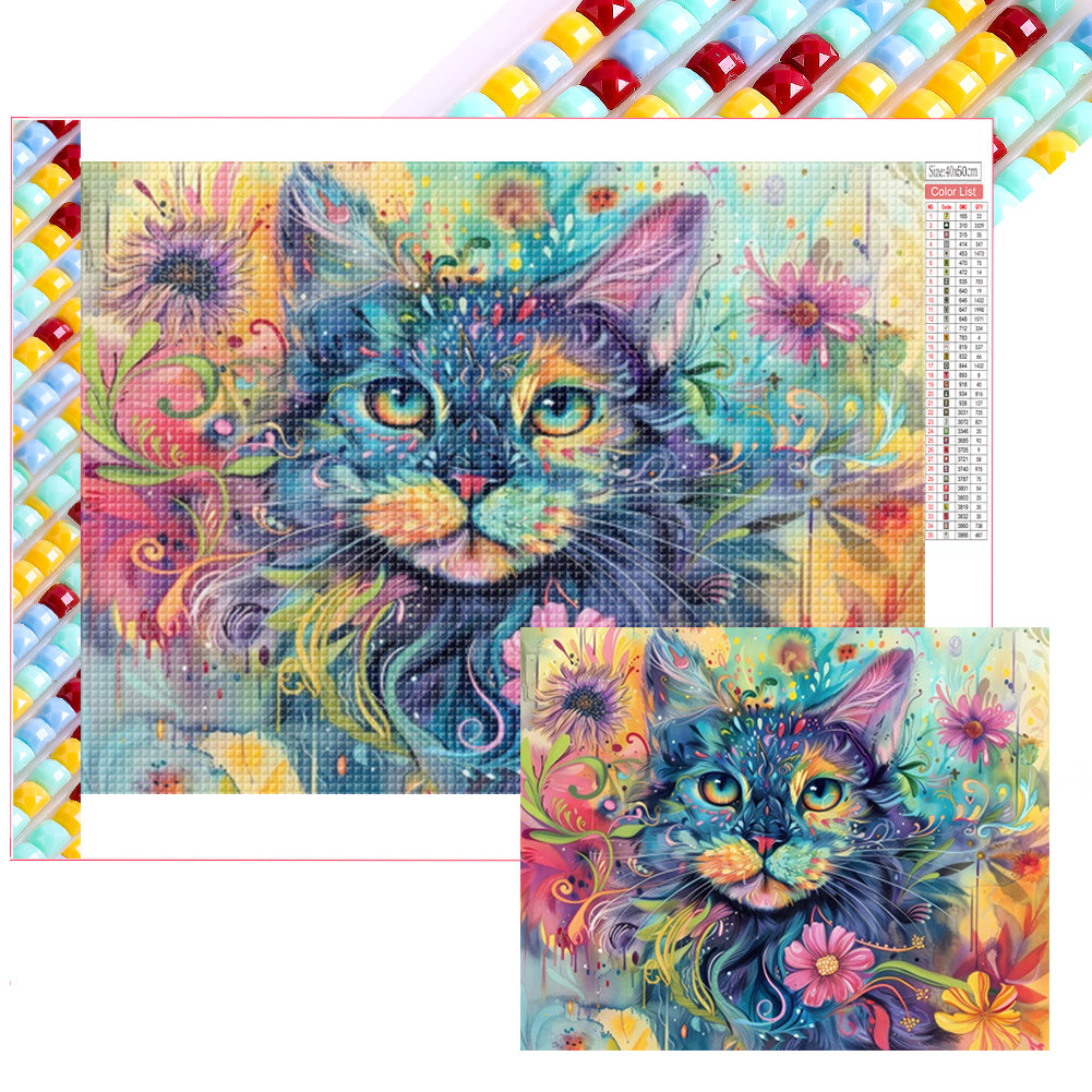 Colorful Cat - Full Square Drill Diamond Painting 50*40CM