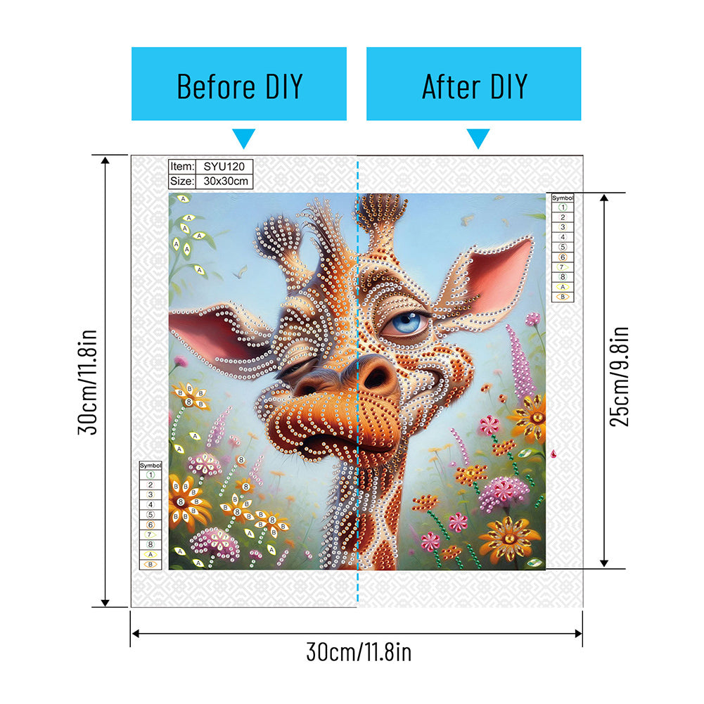 Funny Giraffe - Partial Special-Shaped Drill Diamond Painting 30*30CM