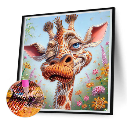 Funny Giraffe - Partial Special-Shaped Drill Diamond Painting 30*30CM