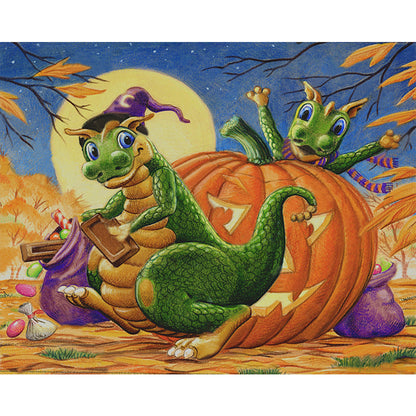 Pumpkin Dinosaur - Full Round Drill Diamond Painting 50*40CM