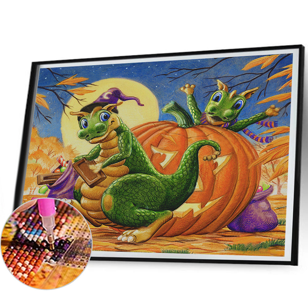 Pumpkin Dinosaur - Full Round Drill Diamond Painting 50*40CM