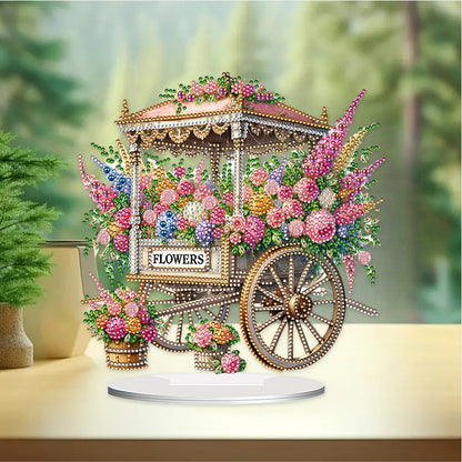 Acrylic Special Shape Flower Cart Diamond Painting Desktop Ornament for Beginner