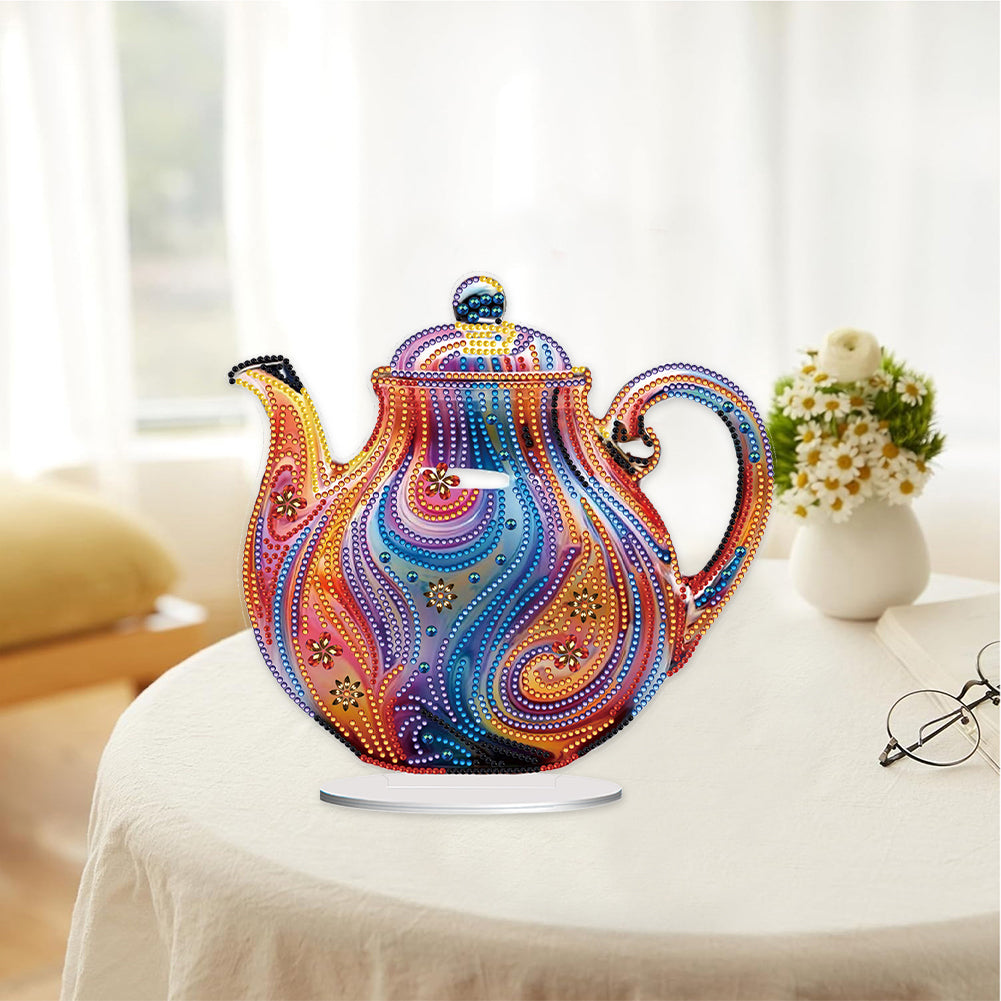 Acrylic Special Shape Artistic Tea Pot Desktop Diamond Painting Ornaments