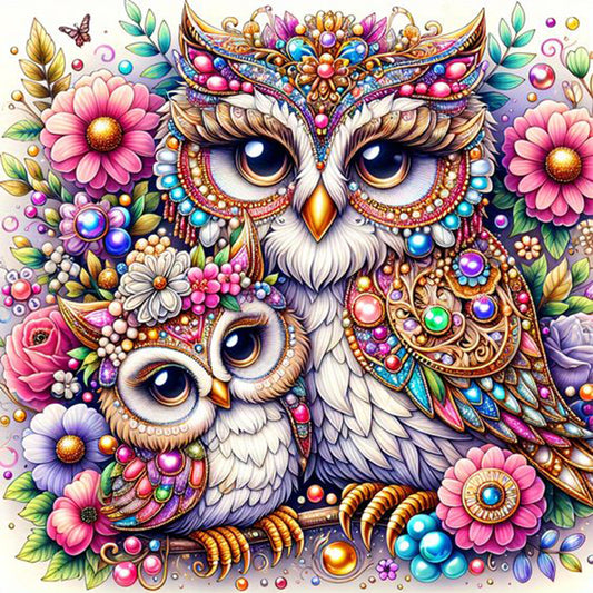 Pearl Double Owl - Full Round Drill Diamond Painting 40*40CM