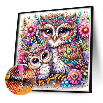 Pearl Double Owl - Full Round Drill Diamond Painting 40*40CM