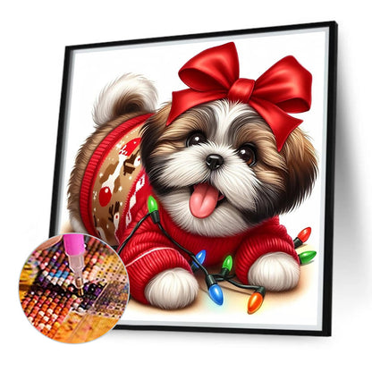 Bowknot Lantern Puppy - Full Round Drill Diamond Painting 30*30CM