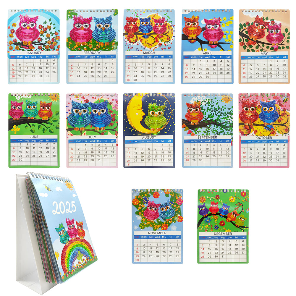 Paper Special Shaped Rainbow Owls 5D DIY Manual Monthly Calendar for Bedroom