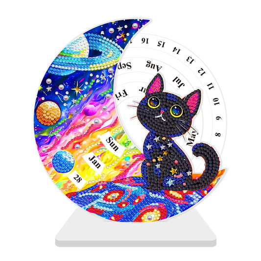 Acrylic Special Shaped Black Cat Diamond Art Desktop Perpetual Calendar for Home