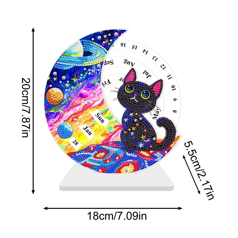 Acrylic Special Shaped Black Cat Diamond Art Desktop Perpetual Calendar for Home