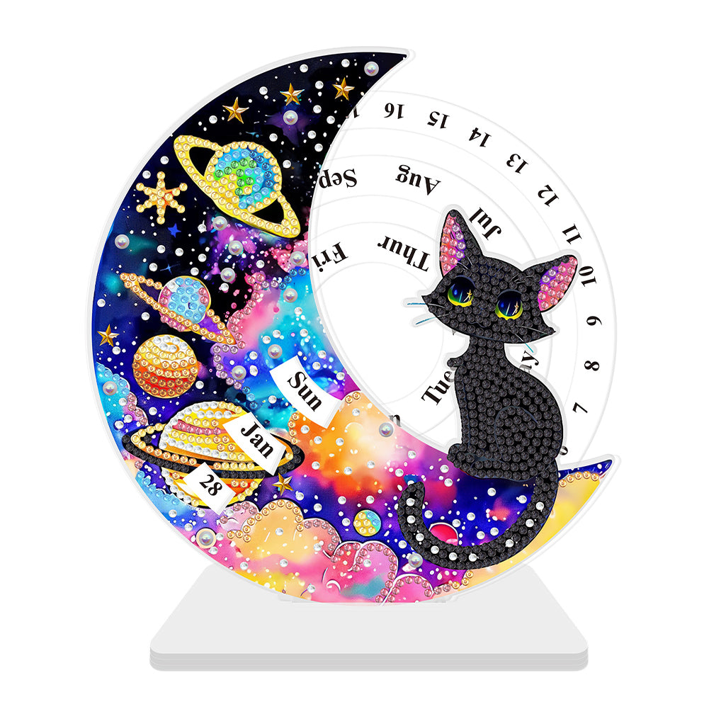 Acrylic Special Shaped Black Cat Diamond Art Desktop Perpetual Calendar for Home