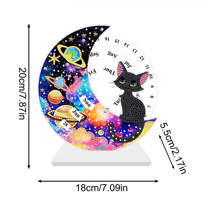 Acrylic Special Shaped Black Cat Diamond Art Desktop Perpetual Calendar for Home