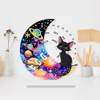 Acrylic Special Shaped Black Cat Diamond Art Desktop Perpetual Calendar for Home