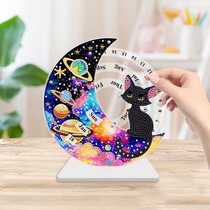 Acrylic Special Shaped Black Cat Diamond Art Desktop Perpetual Calendar for Home