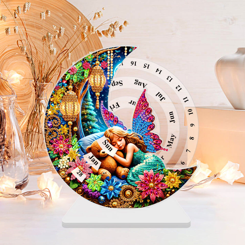 Acrylic Special Shaped Butterfly Girl Diamond Art Desktop Perpetual Calendar