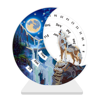 Acrylic Special Shaped Snow Mountain Wolf Diamond Art Desktop Perpetual Calendar