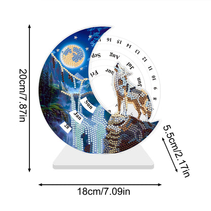 Acrylic Special Shaped Snow Mountain Wolf Diamond Art Desktop Perpetual Calendar