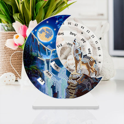 Acrylic Special Shaped Snow Mountain Wolf Diamond Art Desktop Perpetual Calendar