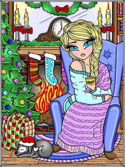 Christmas Blonde Girl - Full Round Drill Diamond Painting 40*50CM