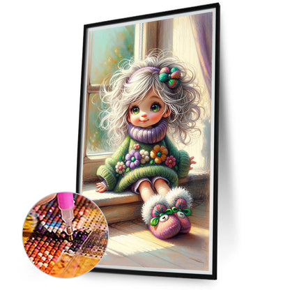 White Hair Sweater Sunshine Girl - Full Round Drill Diamond Painting 40*70CM