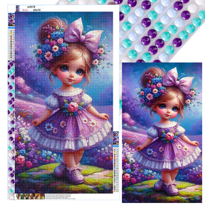 Purple Flower Girl - Full Round Drill Diamond Painting 40*70CM