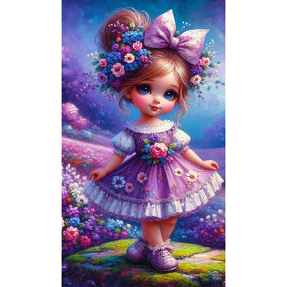 Purple Flower Girl - Full Round Drill Diamond Painting 40*70CM