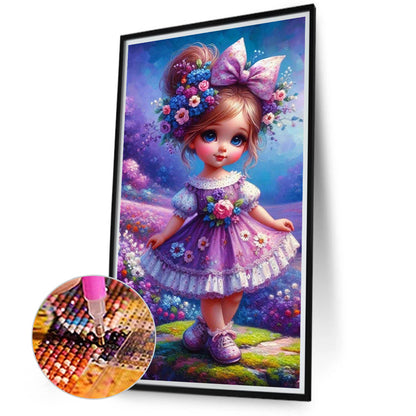 Purple Flower Girl - Full Round Drill Diamond Painting 40*70CM