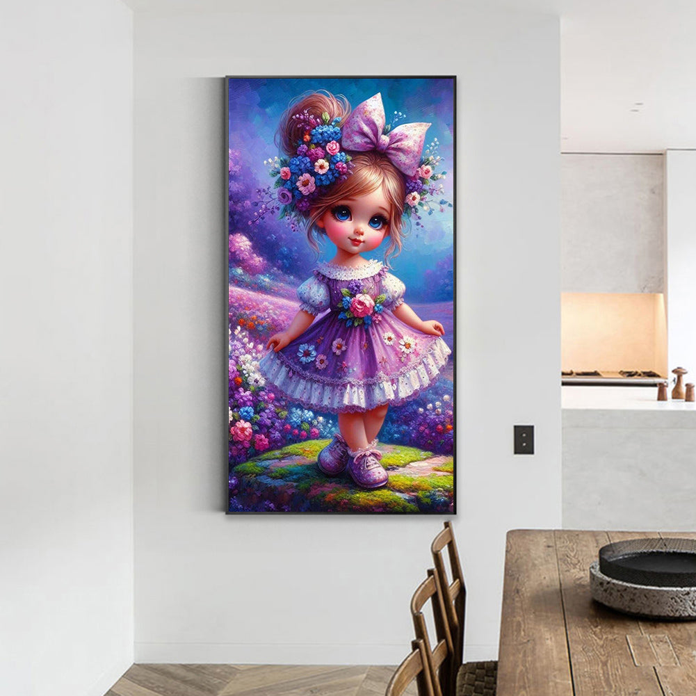 Purple Flower Girl - Full Round Drill Diamond Painting 40*70CM