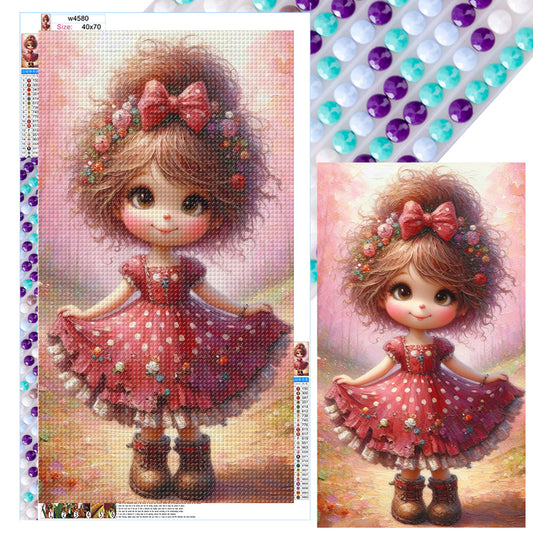 Floral Red Dress Girl - Full Round Drill Diamond Painting 40*70CM