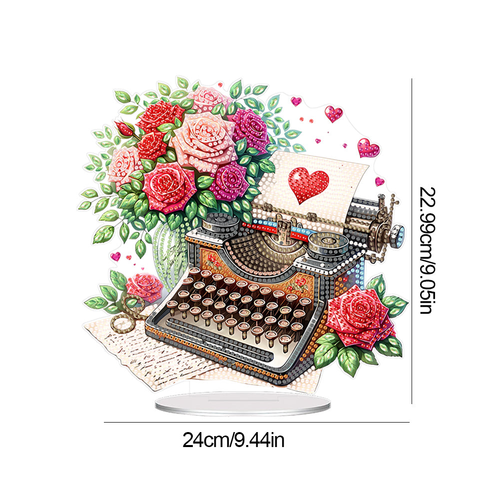 Acrylic Special Shape Typewriter And Roses Diamond Painting Desktop Ornaments