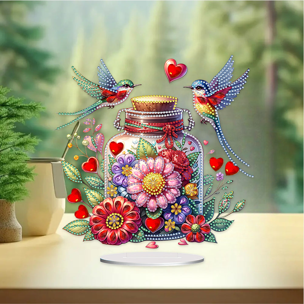 Acrylic Special Shaped Flower Bird Wish Bottle Desktop Diamond Art Kits for Home