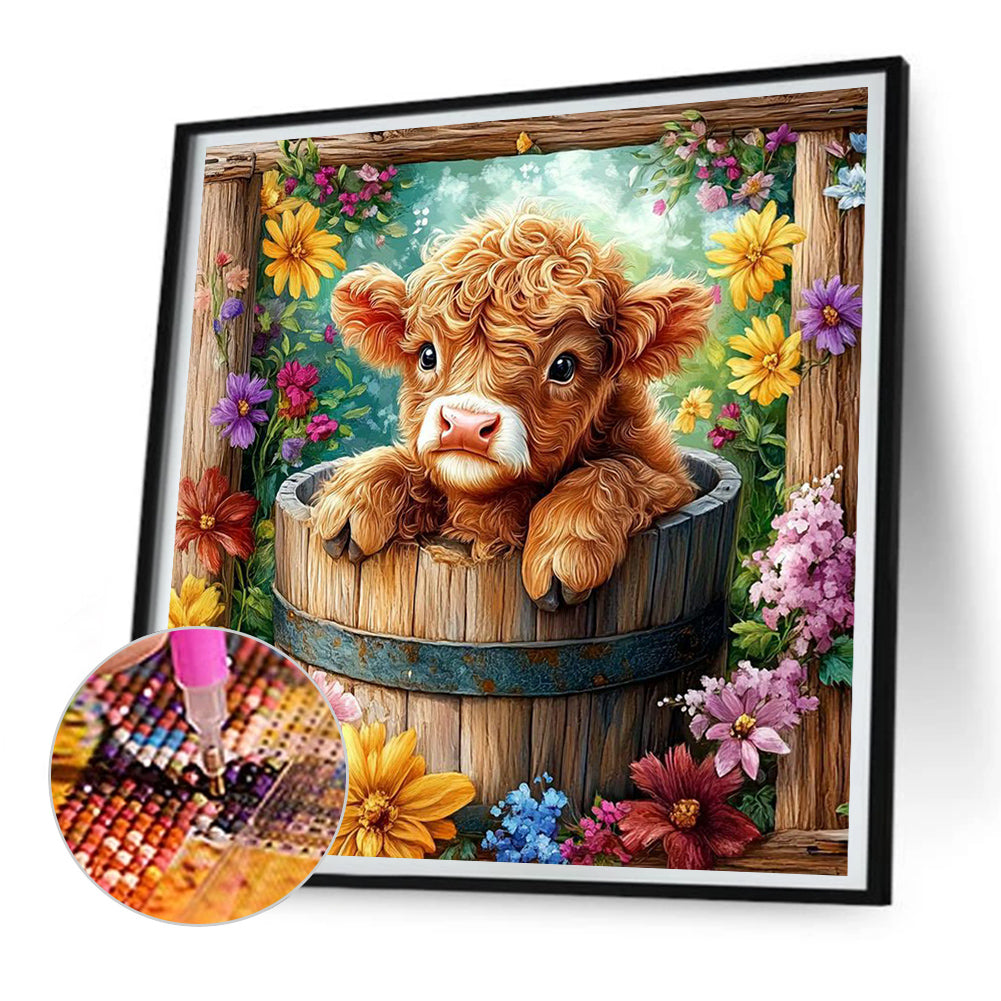 Flowers And Little Yak - Full Round Drill Diamond Painting 30*30CM